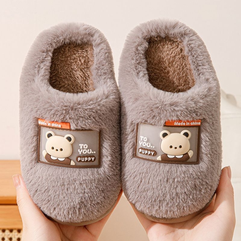 Dječje pamučne papuče za zimu, gornji dio od umjetnog pliša, PVC potplat, debeli dizajn