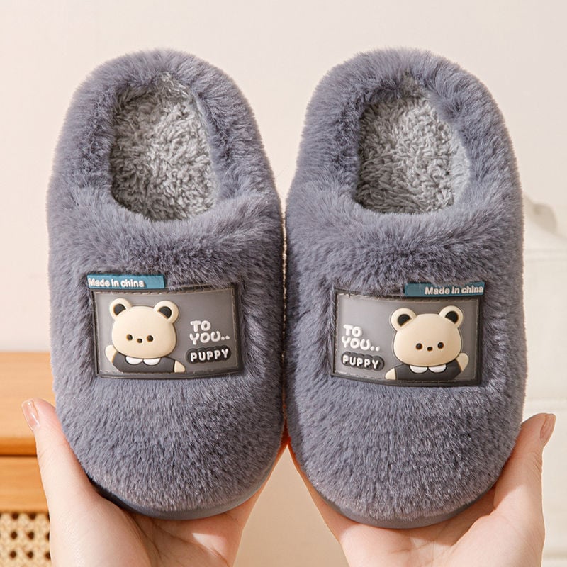 Dječje pamučne papuče za zimu, gornji dio od umjetnog pliša, PVC potplat, debeli dizajn