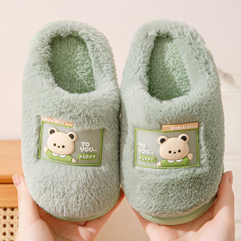 Dječje pamučne papuče za zimu, gornji dio od umjetnog pliša, PVC potplat, debeli dizajn