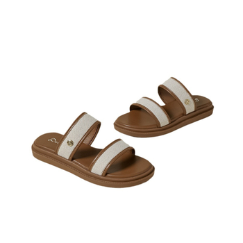 Vintage stílusú női szandál, slip-on kialakítás, PU felsőrész, gumírozott talp, pamut bélés