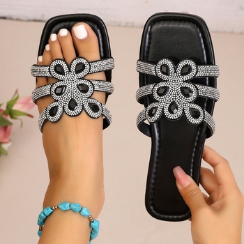 Ženske kućne papuče s kvadratnim vrhom i platformom – rhinestones na gornjem dijelu, Xishi velur, TPE đon, Cow Reverse Suede podstava, vulkanizirana đon
