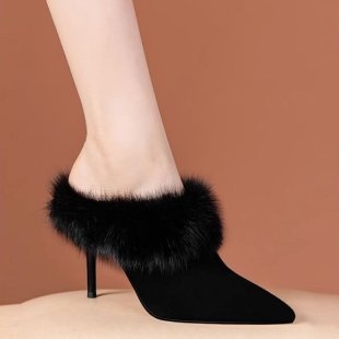 Női PU mules, hegyes orrúval, zárt orr-rész, sekély nyílás, vékony stílusú sarok 6-8 cm