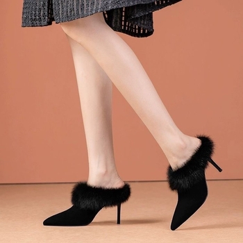 Női PU mules, hegyes orrúval, zárt orr-rész, sekély nyílás, vékony stílusú sarok 6-8 cm