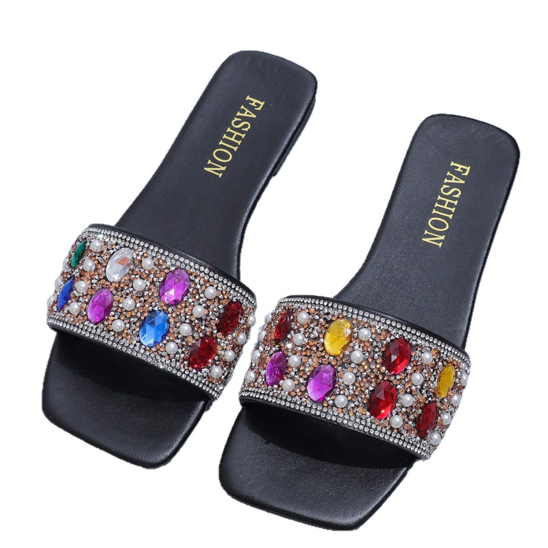 Női négyszögletes orrú lapos papucs, Slip-On; PU felsőrész, PU belső, gumi talp, légáteresztő kialakítás