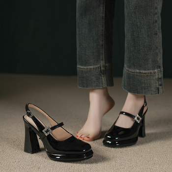 Női Mary Jane cipő platformtal, vastag sarkú, négyszögletes orr, csatos pánttal, valódi bőr felsőrész, gumitalp