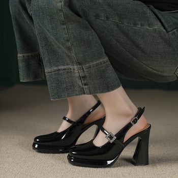 Női Mary Jane cipő platformtal, vastag sarkú, négyszögletes orr, csatos pánttal, valódi bőr felsőrész, gumitalp