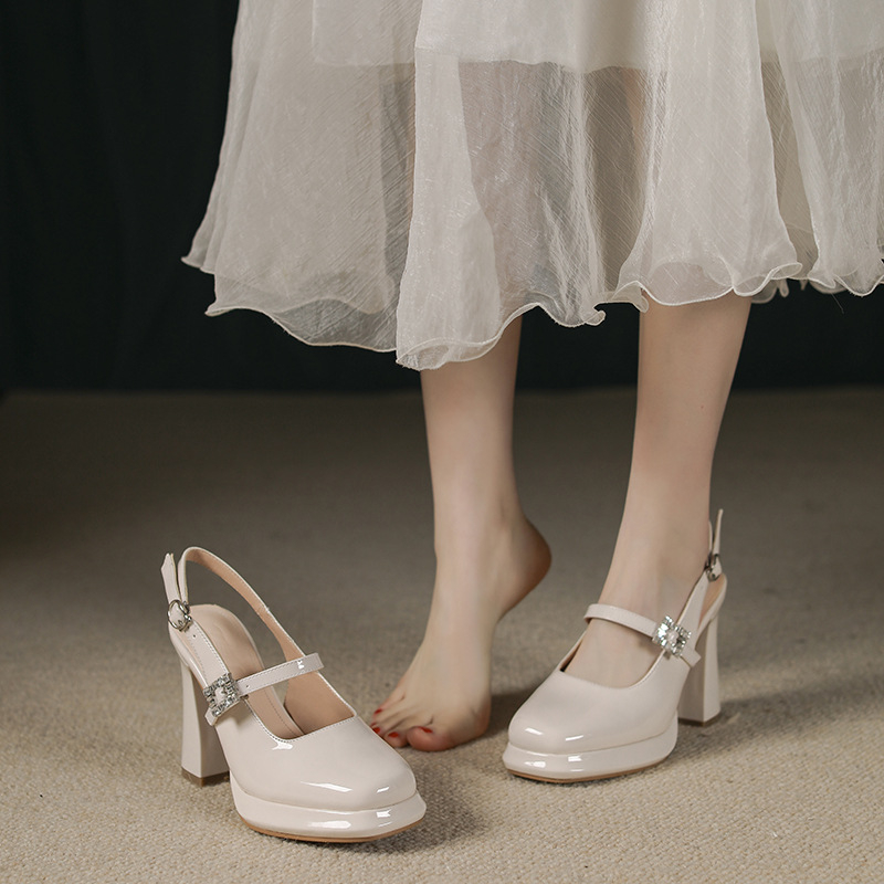 Női Mary Jane cipő platformtal, vastag sarkú, négyszögletes orr, csatos pánttal, valódi bőr felsőrész, gumitalp