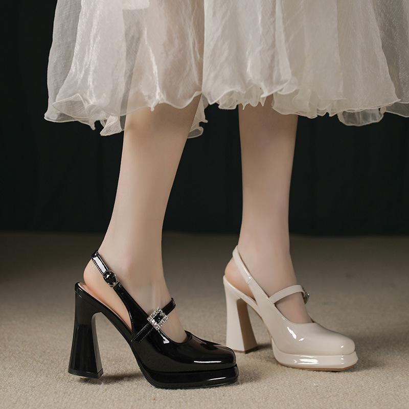 Női Mary Jane cipő platformtal, vastag sarkú, négyszögletes orr, csatos pánttal, valódi bőr felsőrész, gumitalp