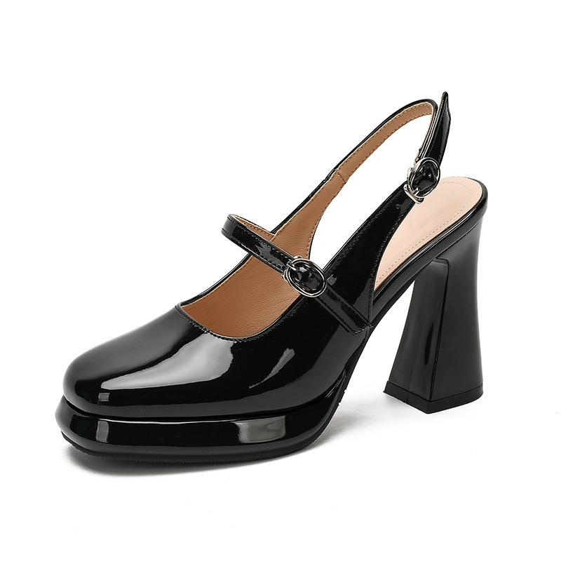 Női Mary Jane cipő platformtal, vastag sarkú, négyszögletes orr, csatos pánttal, valódi bőr felsőrész, gumitalp