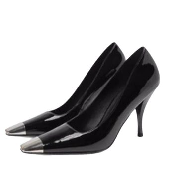 Ženske visoke potpetice s izgledom patent kože, kvadratni vrh, debeli pet 6-8 cm, PU gornji dio, gumeni potplat, slip-on