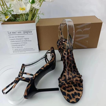 Ženske visoke potpetice s leopardnim uzorkom, otvoreni prst, tanak 6-8 cm potpetica, gornji dio od mikrovlakna, gumeni đon