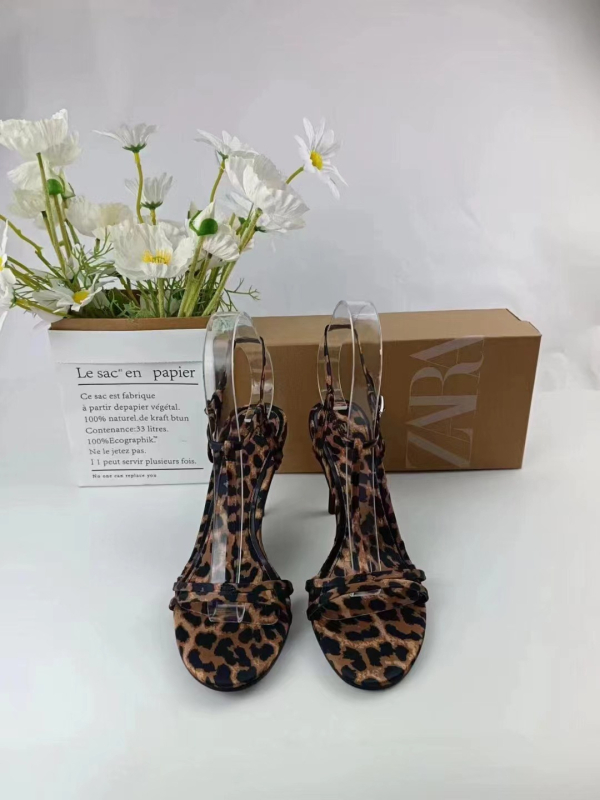 Ženske visoke potpetice s leopardnim uzorkom, otvoreni prst, tanak 6-8 cm potpetica, gornji dio od mikrovlakna, gumeni đon