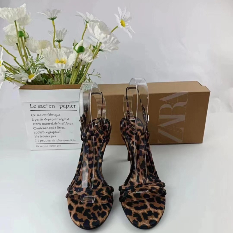 Ženske visoke potpetice s leopardnim uzorkom, otvoreni prst, tanak 6-8 cm potpetica, gornji dio od mikrovlakna, gumeni đon