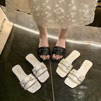 Slapi de plajă pentru femei, cu partea superioară PU, talpă din cauciuc, închidere cu un singur pas, culoare solidă, toamnă 2024