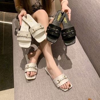 Slapi de plajă pentru femei, cu partea superioară PU, talpă din cauciuc, închidere cu un singur pas, culoare solidă, toamnă 2024