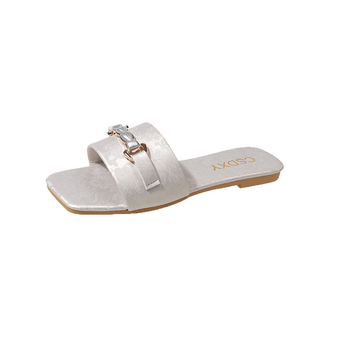 Slapi de plajă pentru femei, cu partea superioară PU, talpă din cauciuc, închidere cu un singur pas, culoare solidă, toamnă 2024