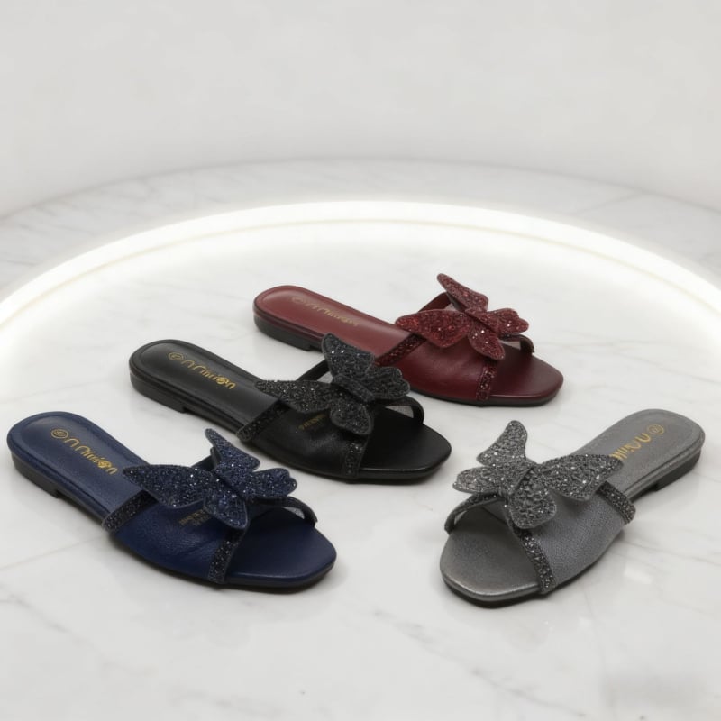 Nnillion slides sa kristalima – gornji dio od nubuka, TPR potplat, PU podstava, ravna potpetica, modni stil