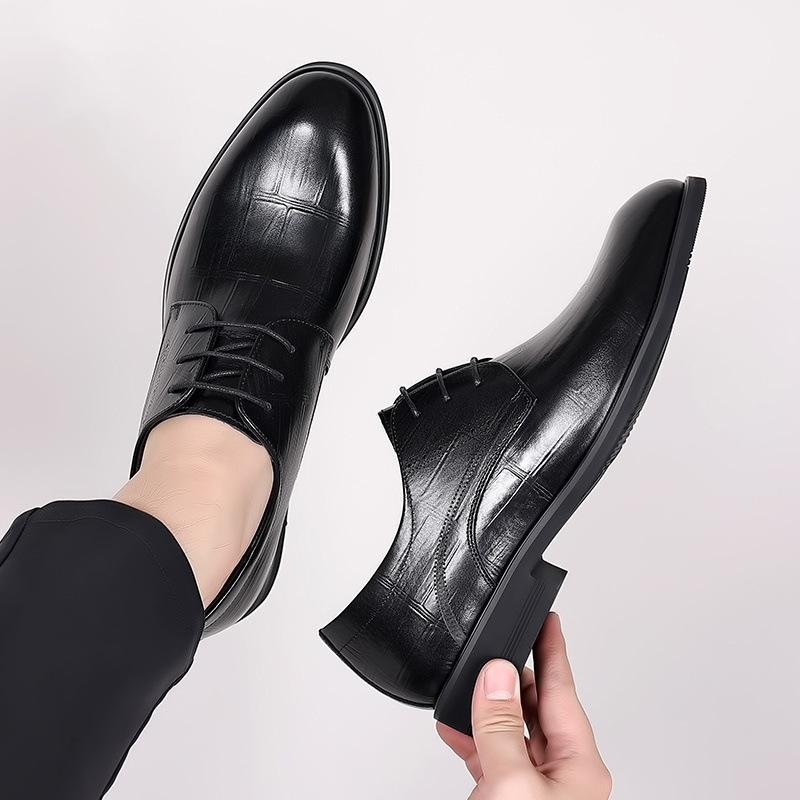 Pantofi derby din piele pentru bărbați, vârf ascuțit, partea superioară din piele de vițel în două straturi, talpă din cauciuc, șireturi, căptușeală din piele microfibră