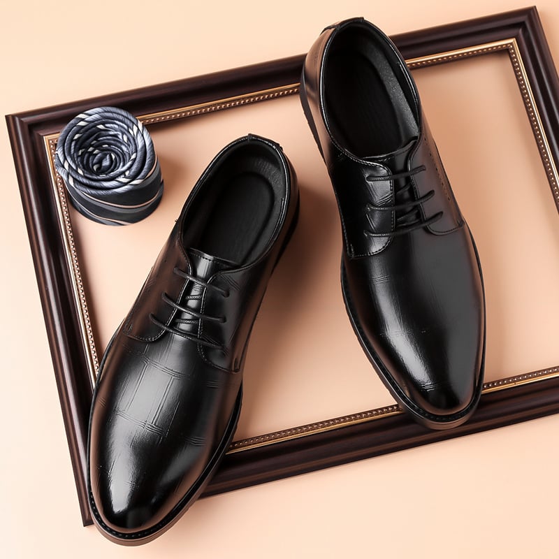 Pantofi derby din piele pentru bărbați, vârf ascuțit, partea superioară din piele de vițel în două straturi, talpă din cauciuc, șireturi, căptușeală din piele microfibră