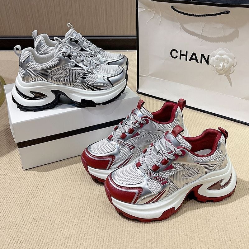 Pantofi casual din plasă pentru femei, cu șireturi, platformă 3-5 cm, talpă din cauciuc