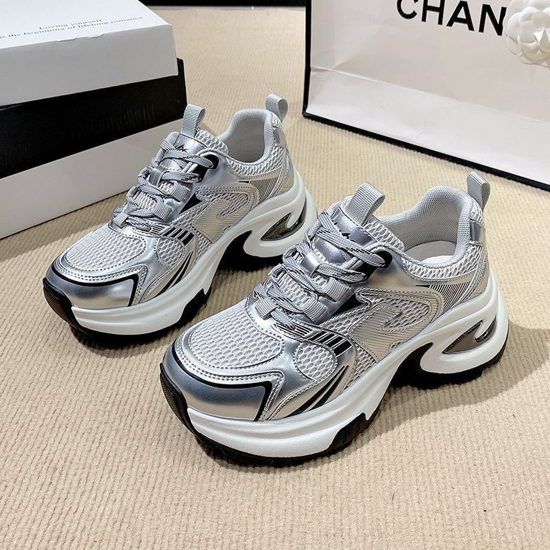 Pantofi casual din plasă pentru femei, cu șireturi, platformă 3-5 cm, talpă din cauciuc