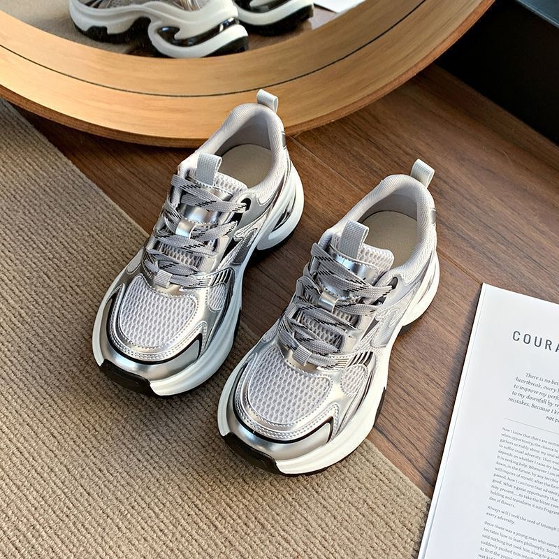 Pantofi casual din plasă pentru femei, cu șireturi, platformă 3-5 cm, talpă din cauciuc