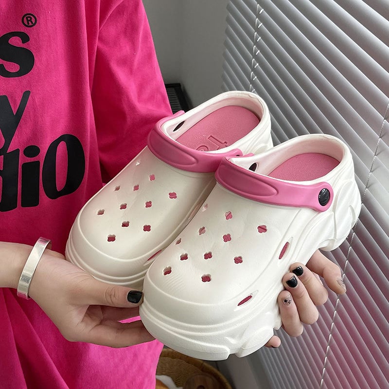 Clogs pentru femei cu găuri, talpă groasă 3 cm+, partea superioară și talpa din EVA, antiderapant, susținere a arcului, vârf închis