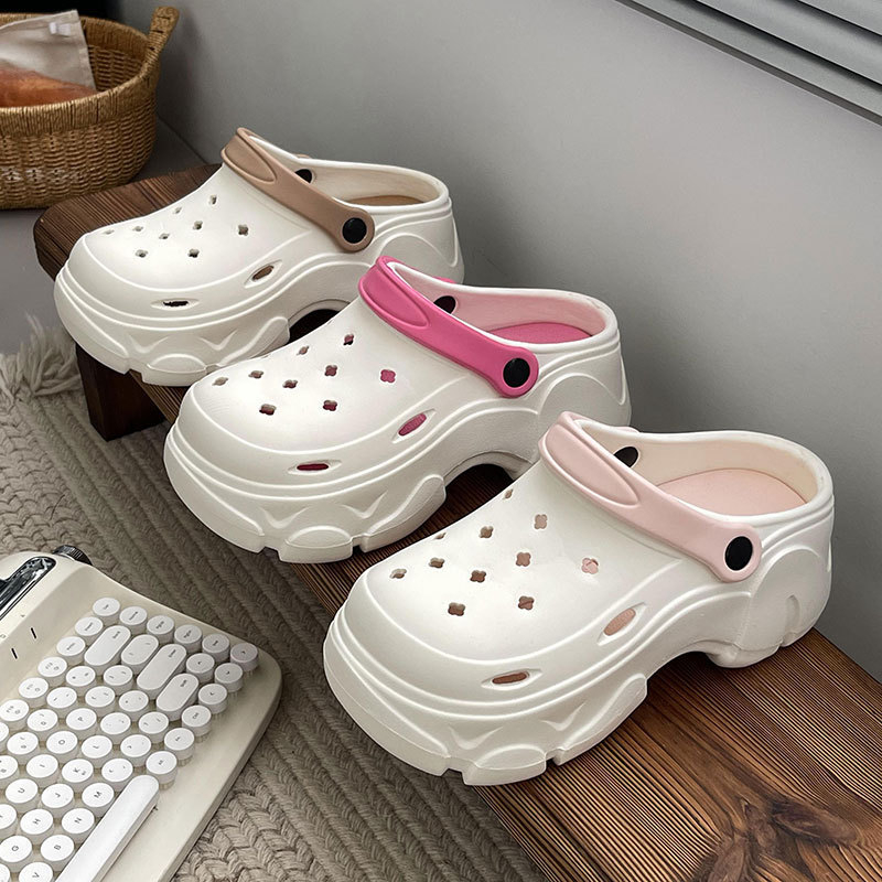 Clogs pentru femei cu găuri, talpă groasă 3 cm+, partea superioară și talpa din EVA, antiderapant, susținere a arcului, vârf închis