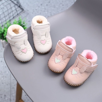 Pantofi de iarnă pentru fetițe, talpă antiaderentă, căptuți fleece, partea superioară din piele microfibră, model desen animat prințesa, 12-36 luni