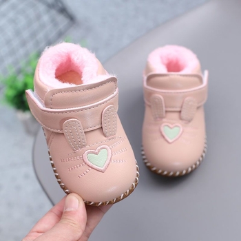 Pantofi de iarnă pentru fetițe, talpă antiaderentă, căptuți fleece, partea superioară din piele microfibră, model desen animat prințesa, 12-36 luni