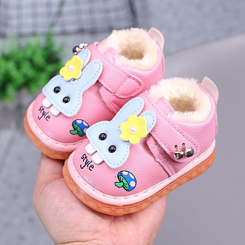 Pantofi de iarnă pentru fetițe, talpă antiaderentă, căptuți fleece, partea superioară din piele microfibră, model desen animat prințesa, 12-36 luni