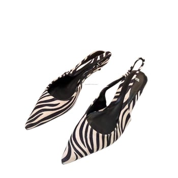 Ženske mule s zebraskim uzorkom (špicast nos; uzorak: zebra; visina potpetice: 3–6 cm; potpetica: mačja; gornji materijal: super vlakno)