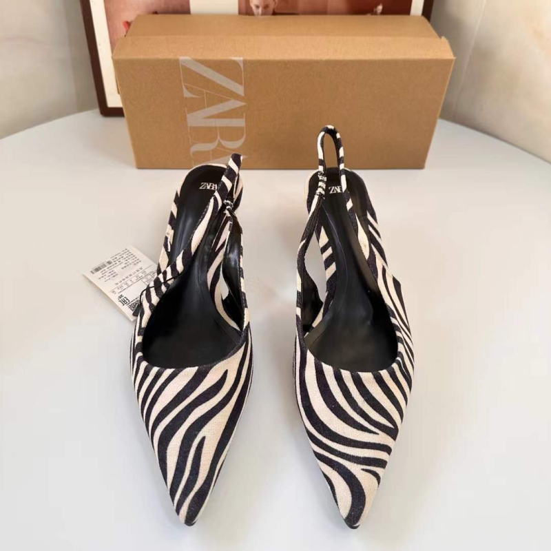 Ženske mule s zebraskim uzorkom (špicast nos; uzorak: zebra; visina potpetice: 3–6 cm; potpetica: mačja; gornji materijal: super vlakno)