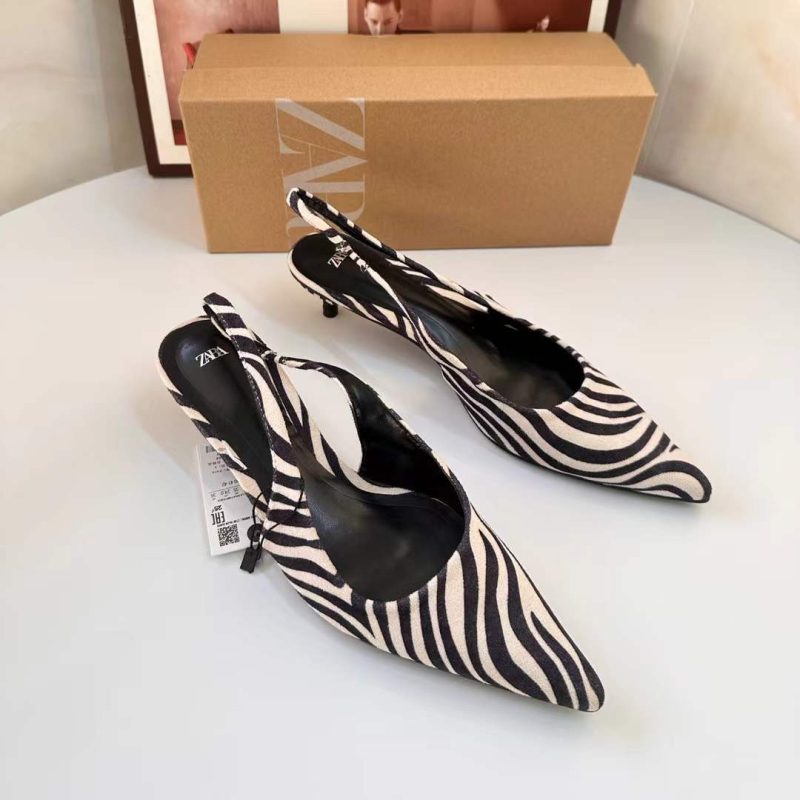 Ženske mule s zebraskim uzorkom (špicast nos; uzorak: zebra; visina potpetice: 3–6 cm; potpetica: mačja; gornji materijal: super vlakno)
