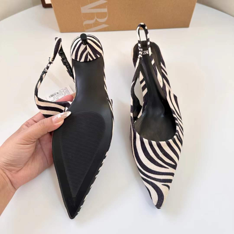 Ženske mule s zebraskim uzorkom (špicast nos; uzorak: zebra; visina potpetice: 3–6 cm; potpetica: mačja; gornji materijal: super vlakno)