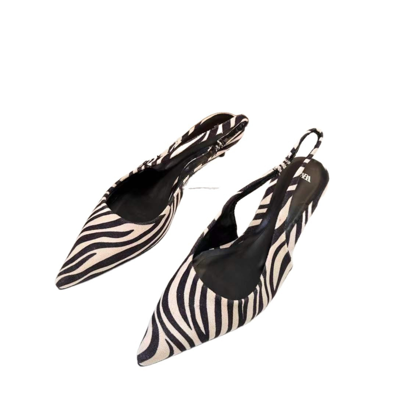 Ženske mule s zebraskim uzorkom (špicast nos; uzorak: zebra; visina potpetice: 3–6 cm; potpetica: mačja; gornji materijal: super vlakno)