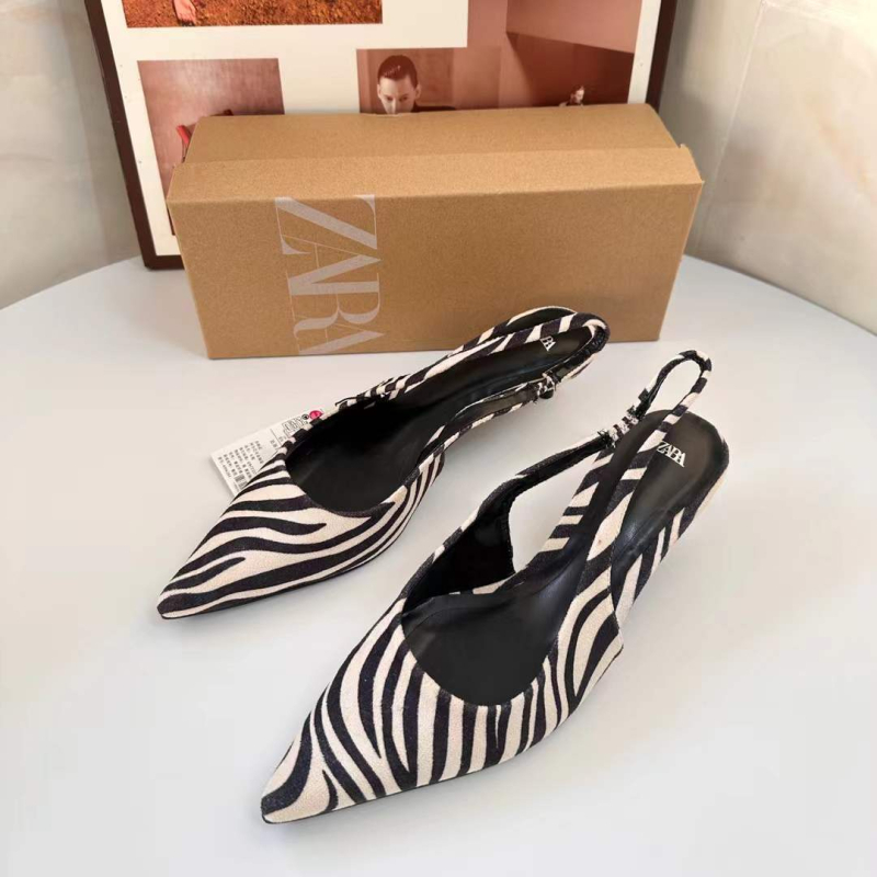 Ženske mule s zebraskim uzorkom (špicast nos; uzorak: zebra; visina potpetice: 3–6 cm; potpetica: mačja; gornji materijal: super vlakno)