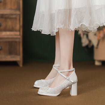 Mary Jane tocuri înalte — stil vintage, vârf rotund, partea superioară PU, toc 6-8 cm, închidere cu cataramă