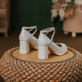 Mary Jane tocuri înalte — stil vintage, vârf rotund, partea superioară PU, toc 6-8 cm, închidere cu cataramă