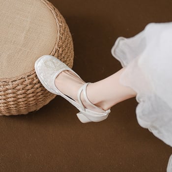 Mary Jane tocuri înalte — stil vintage, vârf rotund, partea superioară PU, toc 6-8 cm, închidere cu cataramă