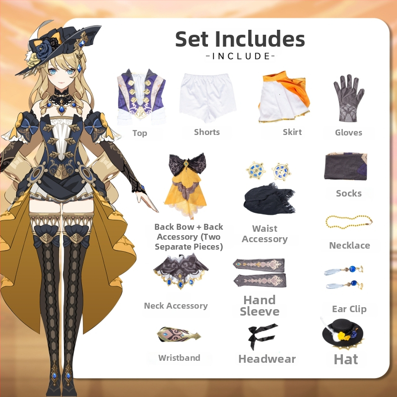 Navia cosplay kostým pre Genshin Impact Fontaine – kompletný set, polyesterová látka (95%+), japonský štýl, leto 2024