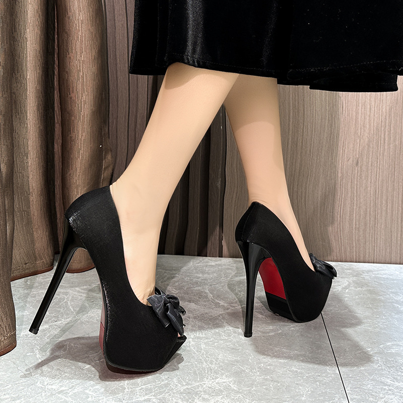 Ženske štikle s prstom u obliku ribljih usta, vamp od mikrovlakana, stiletto potpetica, visina potpetice preko 8 cm
