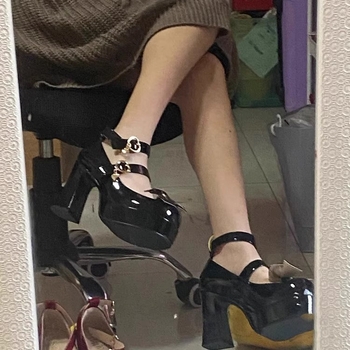 Mary Jane cipele s platformom, kvadratni vrh, kopča s jednim remenom, ljeto, visina peta 6-8 cm