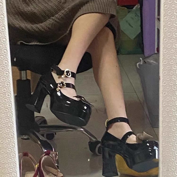 Mary Jane cipele s platformom, kvadratni vrh, kopča s jednim remenom, ljeto, visina peta 6-8 cm