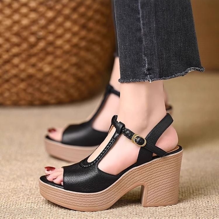 Platformske sandale za povećanje visine, s jednim remenom, 6–8 cm debeli pet, PU gornji dio, gumasti potplat, okrugli vrh, korejski stil
