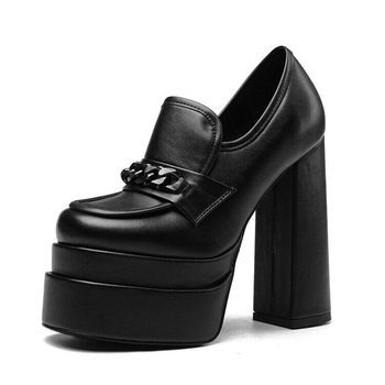 Ženske visoke potpetice s debelim potpeticama, 14 cm, zaobljen vrh, PU gornji dio