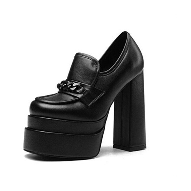 Ženske visoke potpetice s debelim potpeticama, 14 cm, zaobljen vrh, PU gornji dio