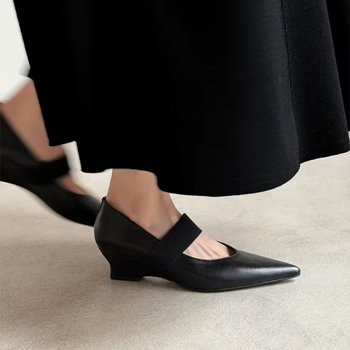 Ženske cipele na visokim petama s oštrim nosom, velur gornji dio, klinasti potpetica, 3–6 cm, slip-on