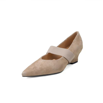 Ženske cipele na visokim petama s oštrim nosom, velur gornji dio, klinasti potpetica, 3–6 cm, slip-on