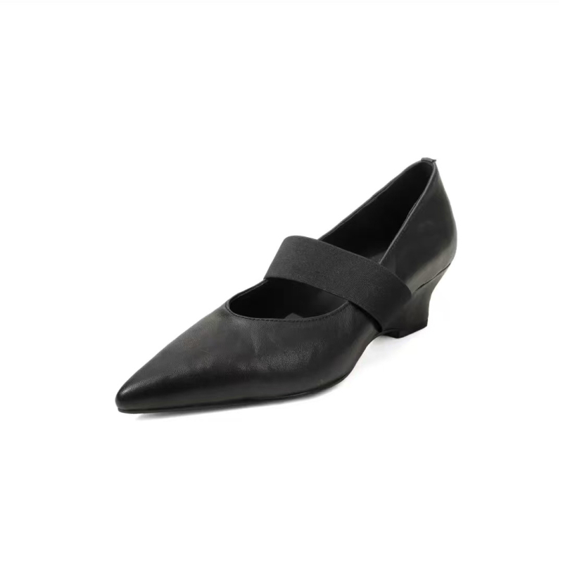 Ženske cipele na visokim petama s oštrim nosom, velur gornji dio, klinasti potpetica, 3–6 cm, slip-on